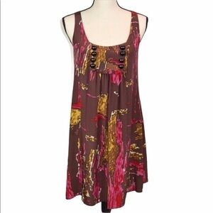 Vintage‎ 100% Silk Abstract Print Sleeveless Dress